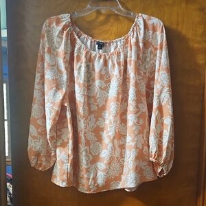 Ann Taylor Peach Floral Blouse size XL LIKE NEW